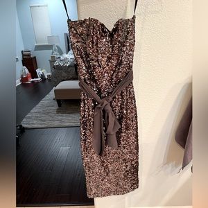French Connection silver sequin strapless dress with sash